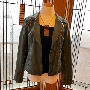 Anthropologie green leather jacket